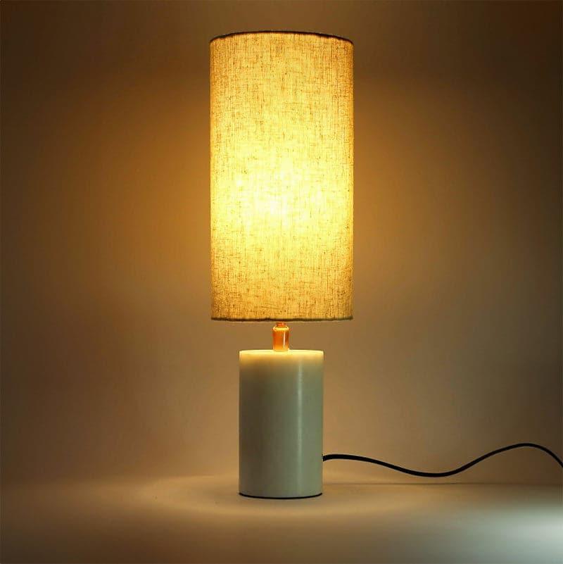 Cia Cylindrical Hand Crafted Marble Fabric Table Lamp - Beige,White