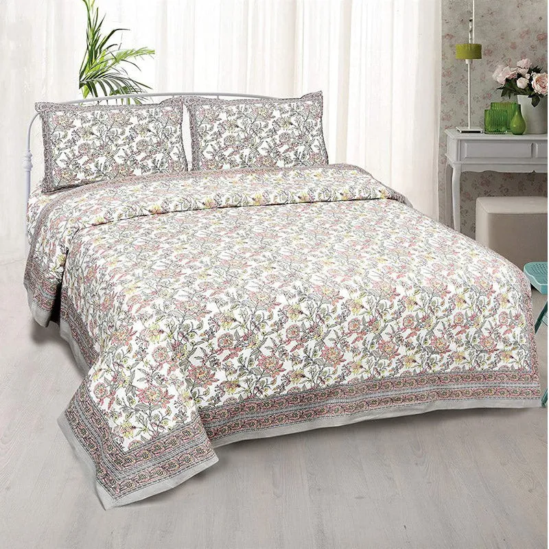 Yellow Jungle of Flowers Cotton Bedsheet - 144 TC media 1