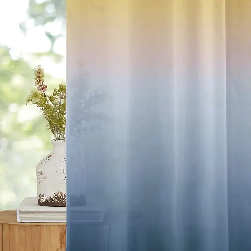 Ombriette Linen Texture Sheer Curtain (Yellow, Blue) - Set Of Two media 4