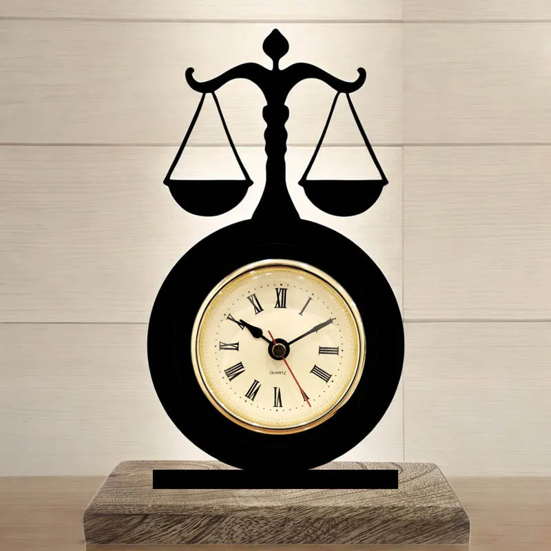 Scales Of Eternity Iron & Mango Wood Table Clock media 1