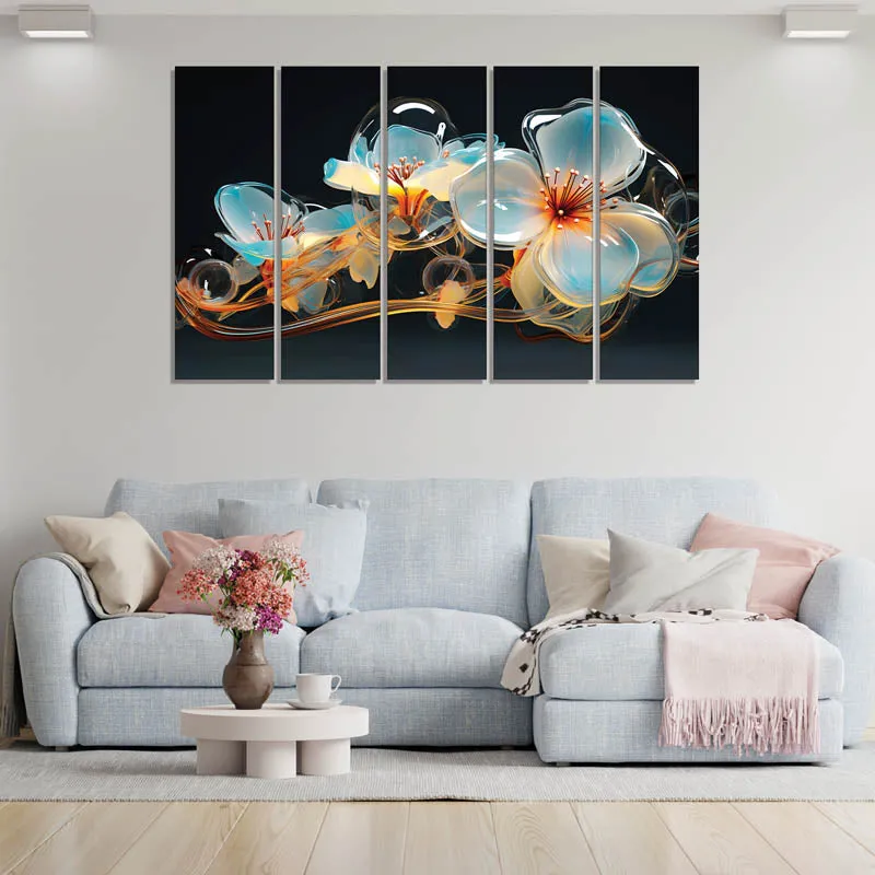 Daisy Derla Wall Painting - Set Of Five media 1