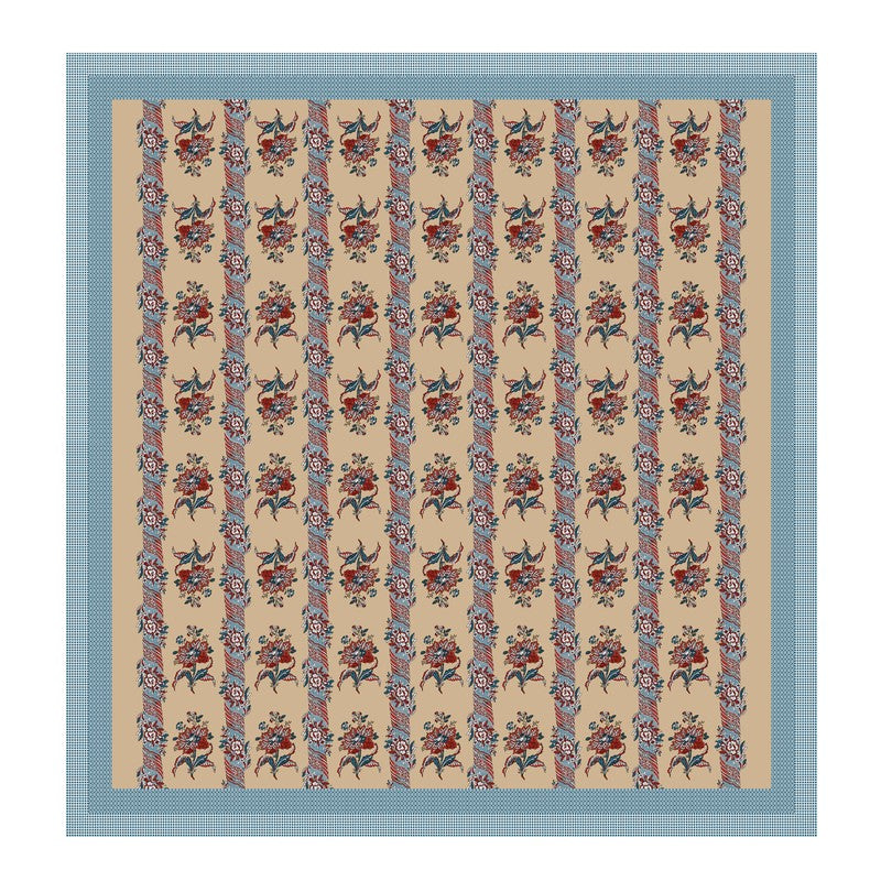 Rang Grace Cotton Bedsheet (Beige,Blue) - 120 TC media 5