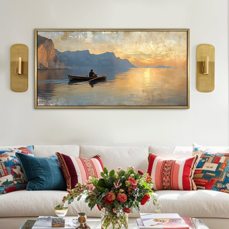 Loneboat Canvas Wall Painting With Frame