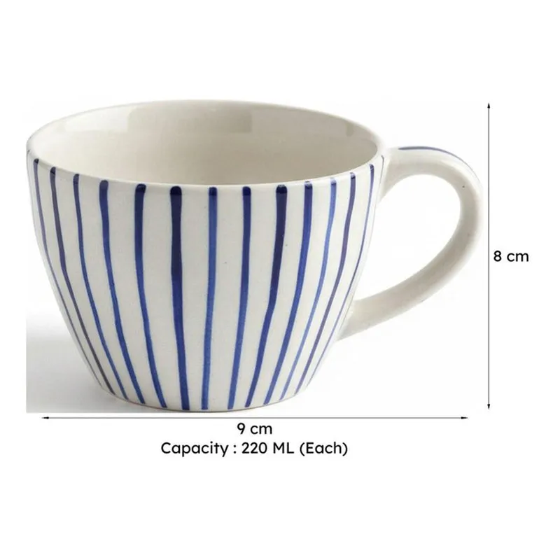 Fabel Ceramic Tea Cup (220 mL Each)/Blue,Black)- Set of Two media 6