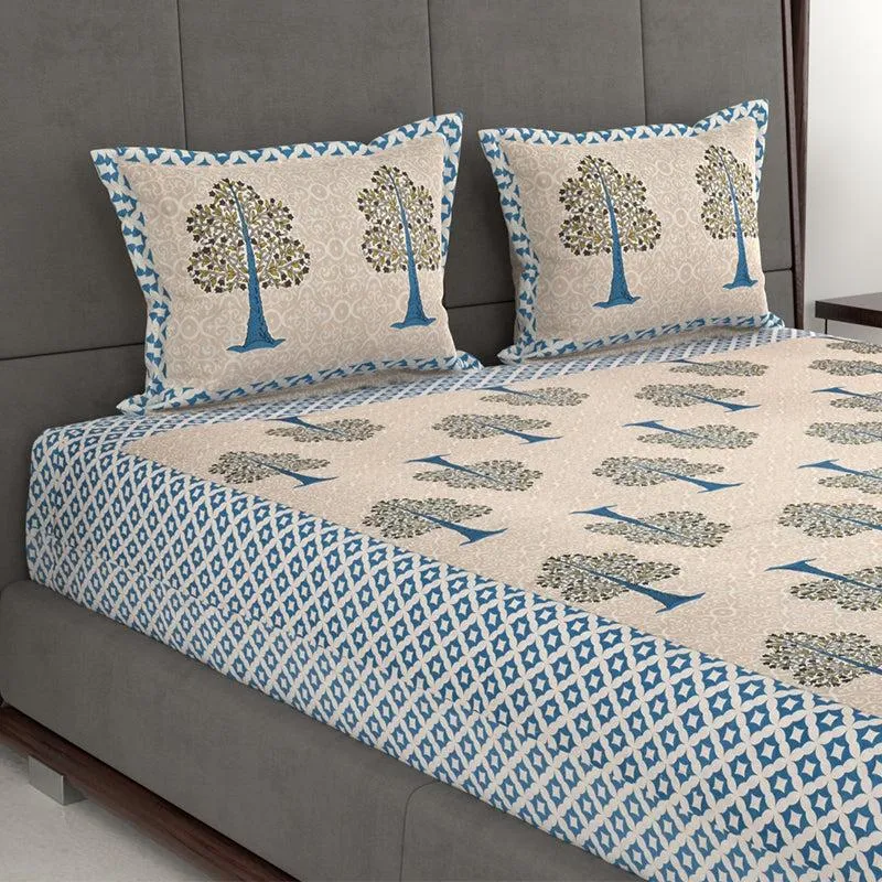 Geetika Printed Cotton Bedsheet (Beige) - 280 TC media 5
