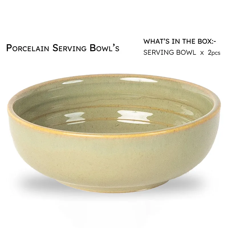 Lilyvein Porcelain Serving Bowl (Green/1000 mL) - Set Of Two media 5