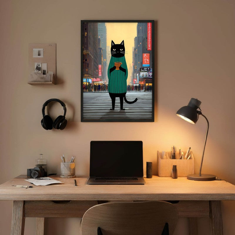 Midtown Mocha Cat Wall Painting With Frame media 5