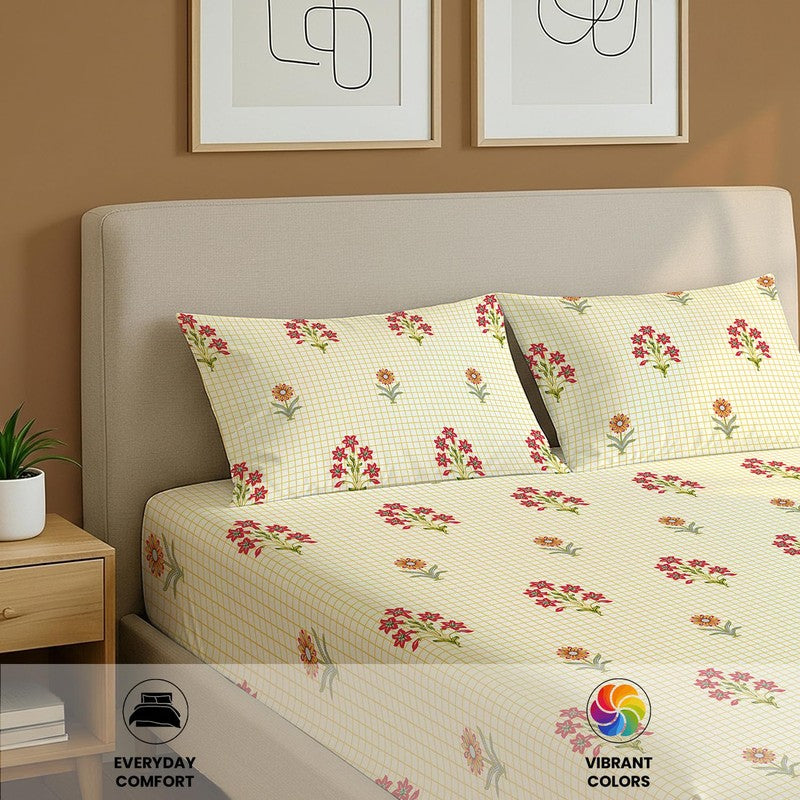 Sunshine Blossoms Floral Cotton Bedsheets (Yellow) - 144 TC media 6