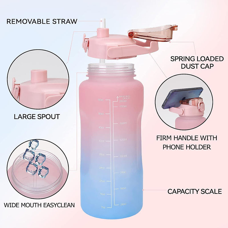 Ombre Sip Water Tumbler With Straw & Stickers (Black,Pink) - 2 L media 7
