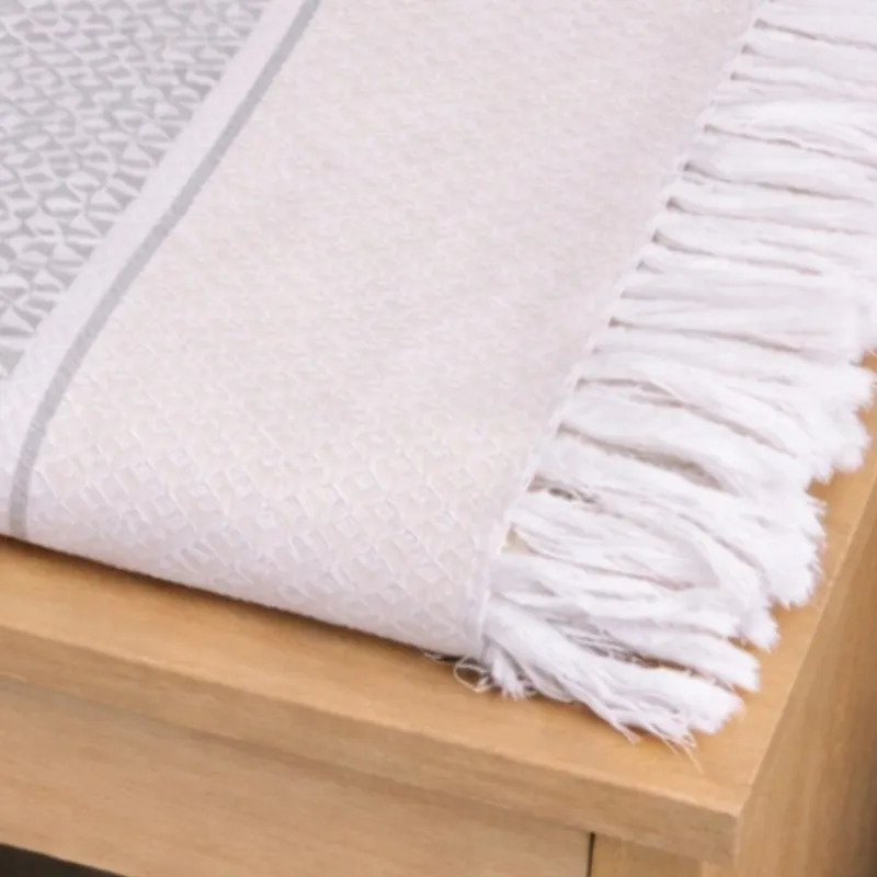 MosacStrip Cotton Bath Towel (Grey & White) - Set Of Two media 6