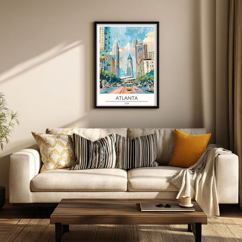 Vintage Atlanta Framed Canvas Wall Painting