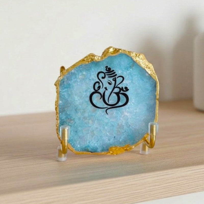 Shri ganesha Handcrafted Agate Religious Accent - Blue