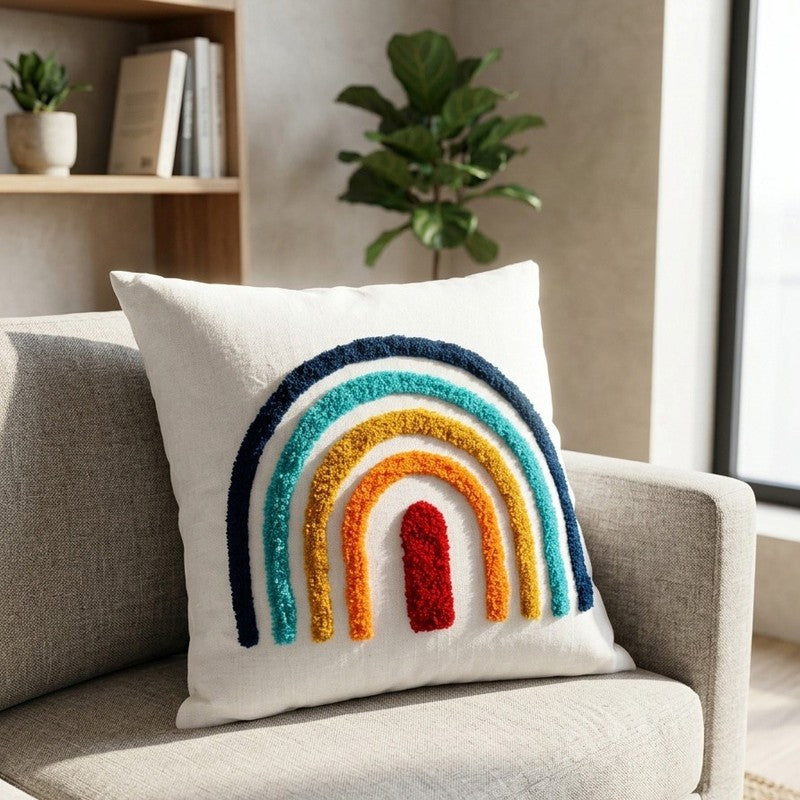 Flona Rain Bow Tufted Cotton Cushion Cover