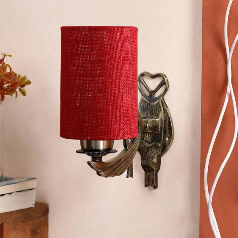 Love Gleam Atva Cylindrical Fabric & Metal Wall Lamp - Maroon media 3