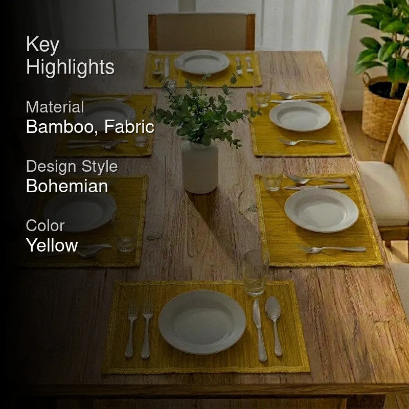 Yellow table mats arranged on a dining table in a styled setting