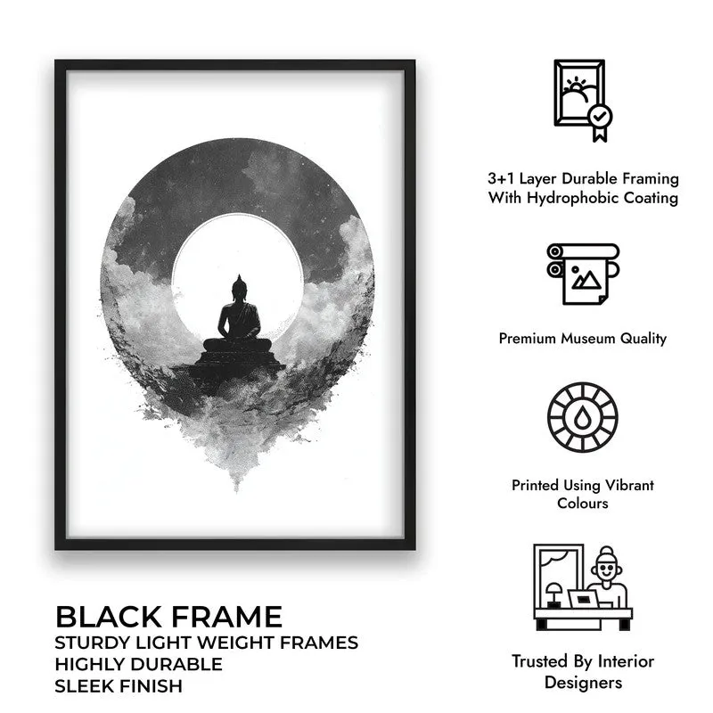 Meditation in Monochrome Buddha Wall Painting With Black Frame media 9