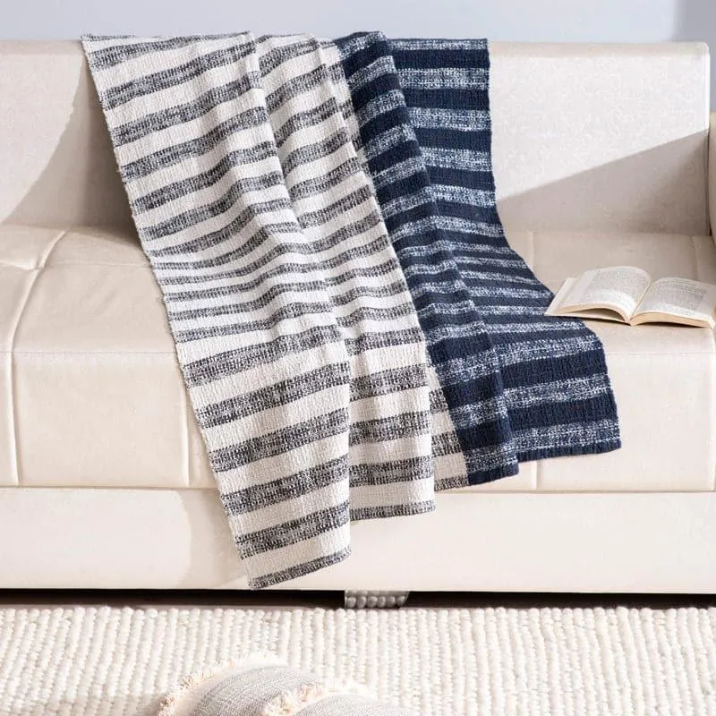 Trimo Stripe Woven Throw - Off White & Blue media 1