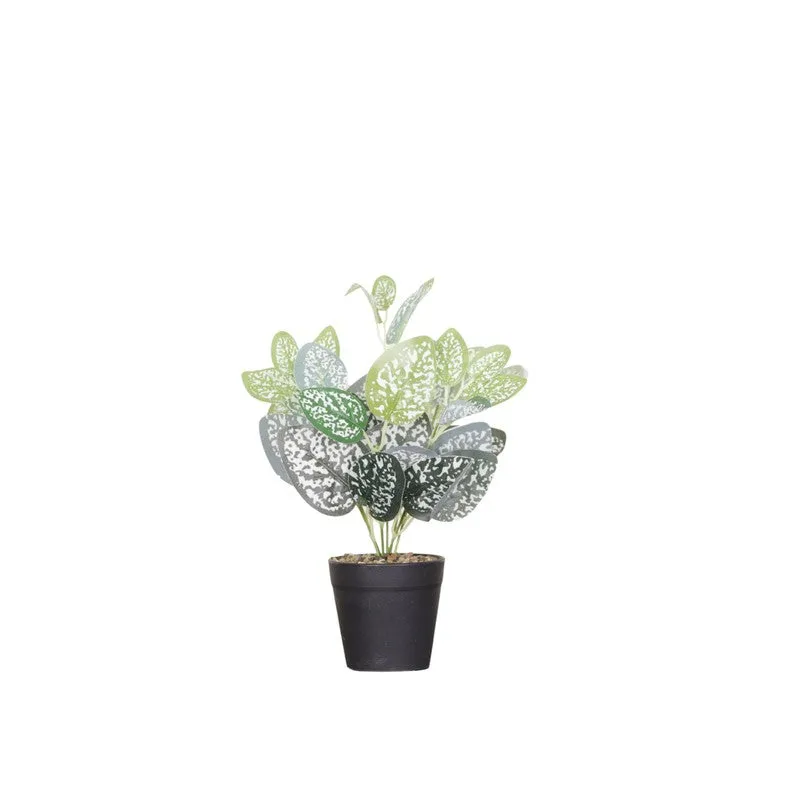Artificial Dotted Philodendron Plant With Black Fiber Pot (White) - 0.9 Feet media 4