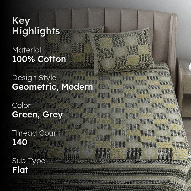 Symmetry Sleep Geometric Cotton Bedsheet (Grey) - 140 TC media 2