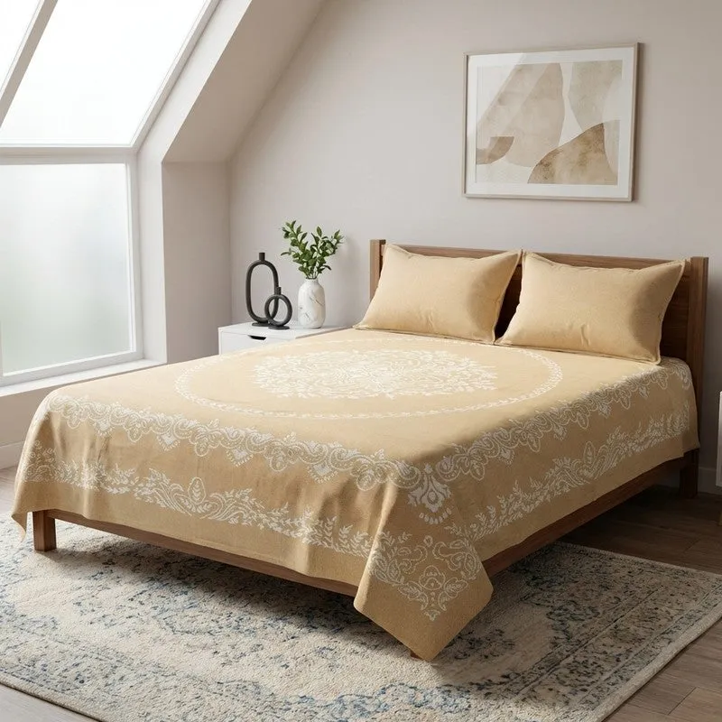 Ethnic Serenity Cotton Bedsheet (Beige) - 220 TC media 1