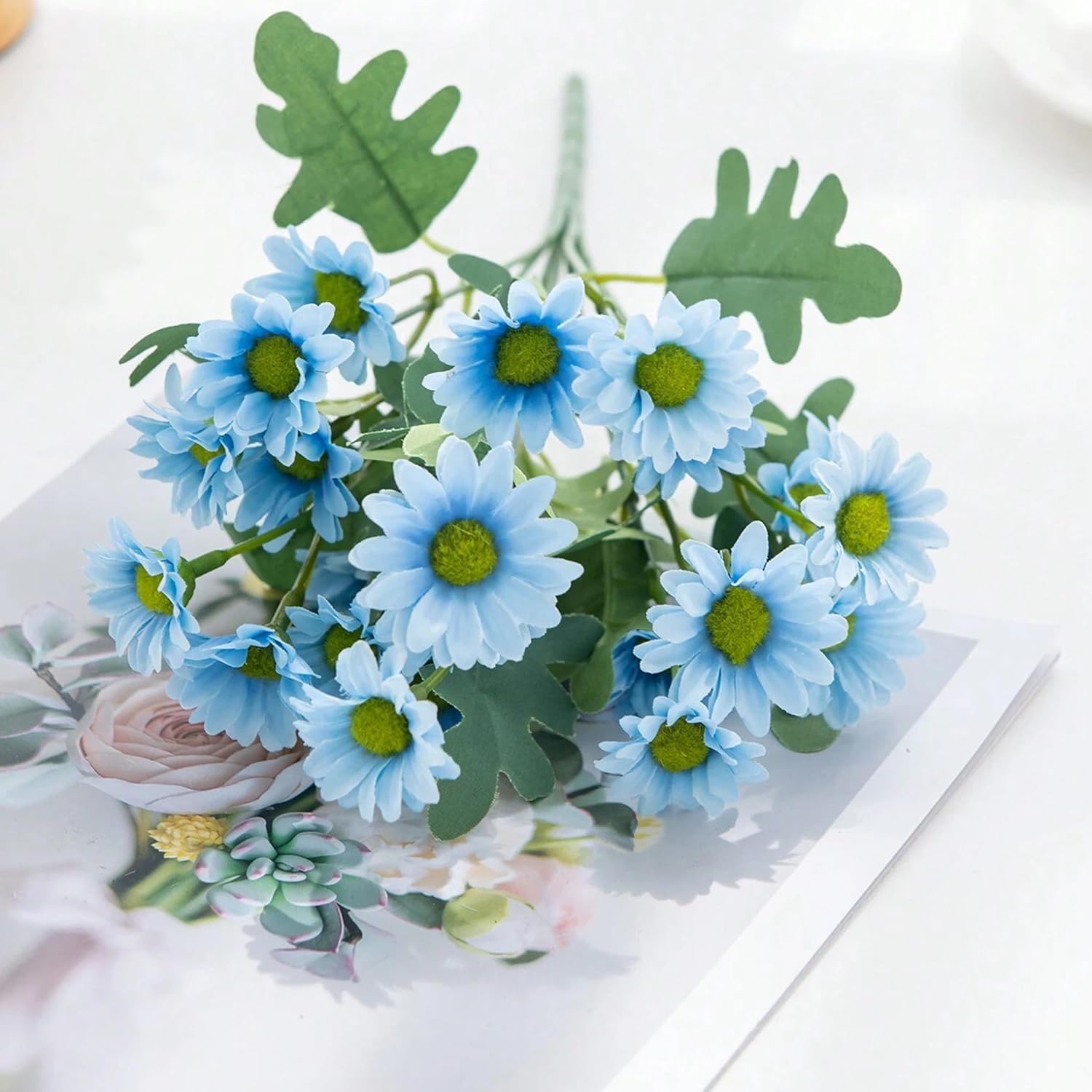 Azure Daisy Artificial Flower (Blue) - Set Of Two media 7