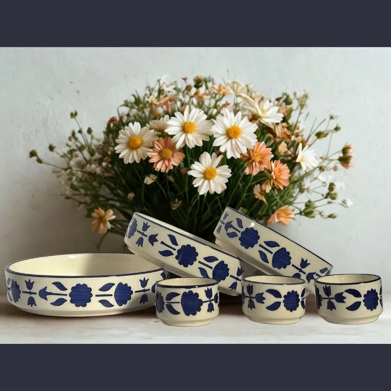 Desi Chic Ceramic Snack Bowls (Blue,White, 300 mL Each) - Set Of Six media 3