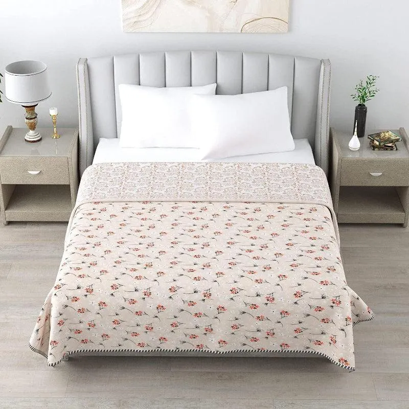Sindhi Floral Reversible Cotton Dohar (Beige) - 180 GSM media 1