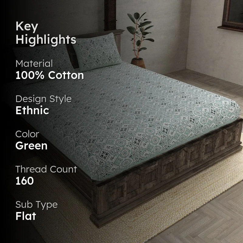Madhuprerna Printed Cotton Bedsheet (Green) - 160 TC media 2
