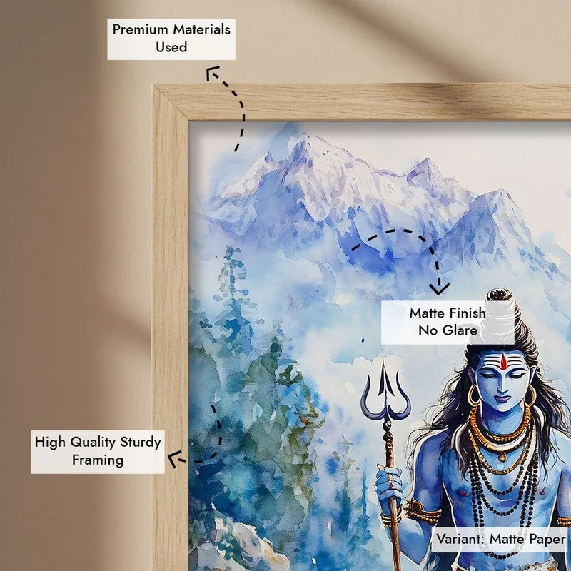 Gangadhara Parvati Spiritual Archival Paper Wall Painting - Natural Brown Frame media 6