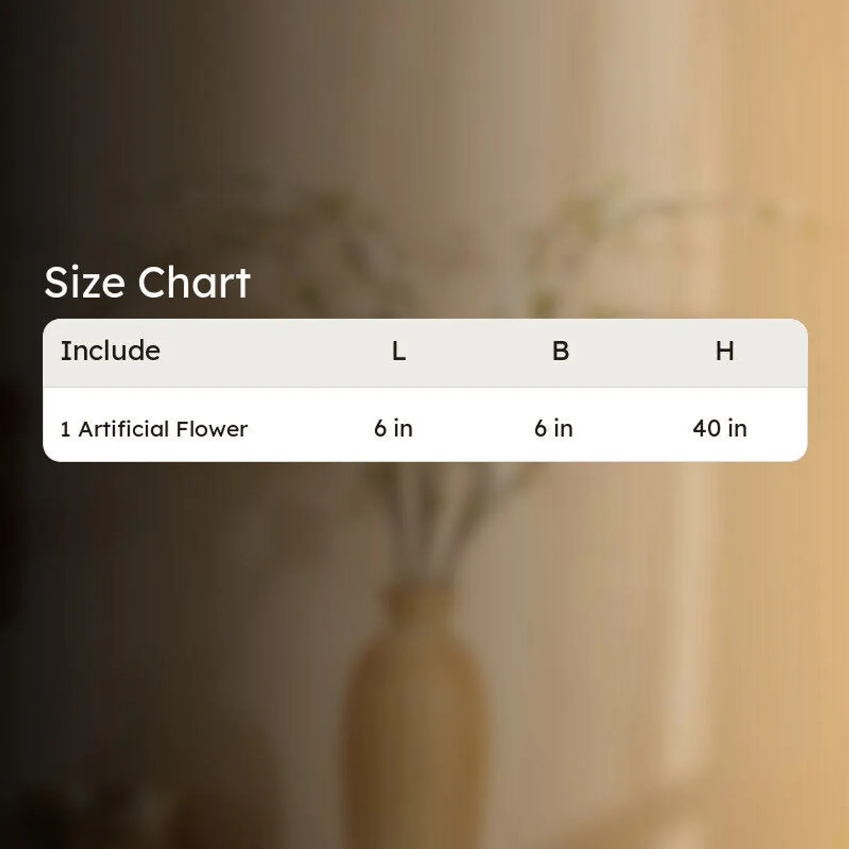 Size chart graphic for artificial flower stick
