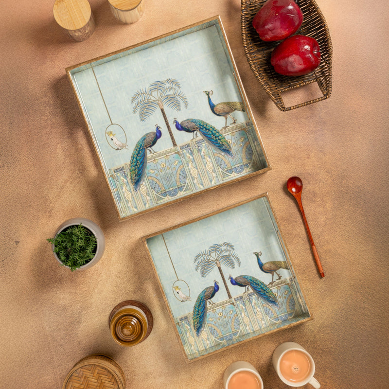 Royal Feather Square Serving Tray - Set Of Two