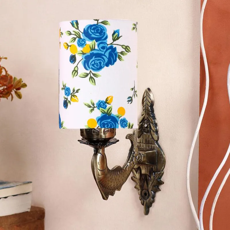 Ziada Stiva Blue Fleur Cylindrical Fabric & Metal Wall Lamp - Pink media 3