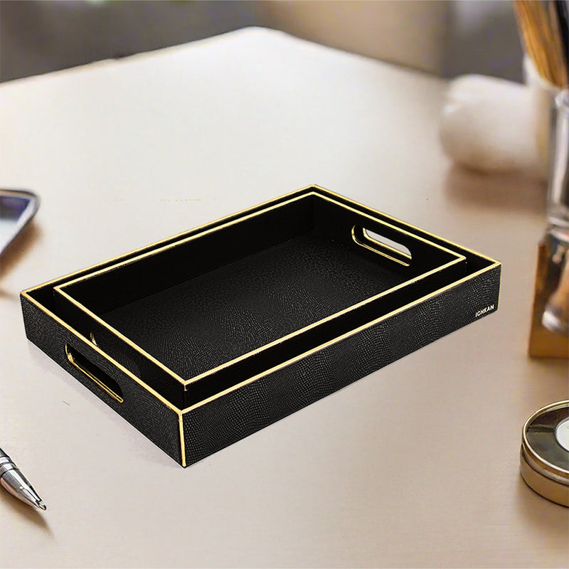 Tisquo Faux Leather Serving Tray (Black) - Set Of Two