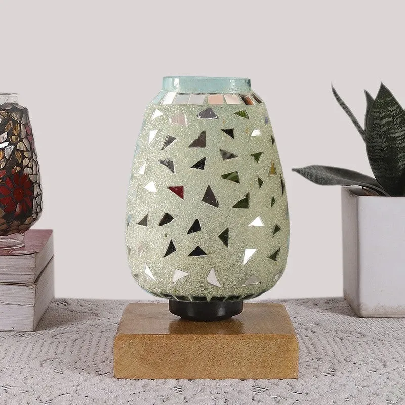 Mosaicelle Mosaic Glass Table Lamp With Wooden Base - Silver media 4