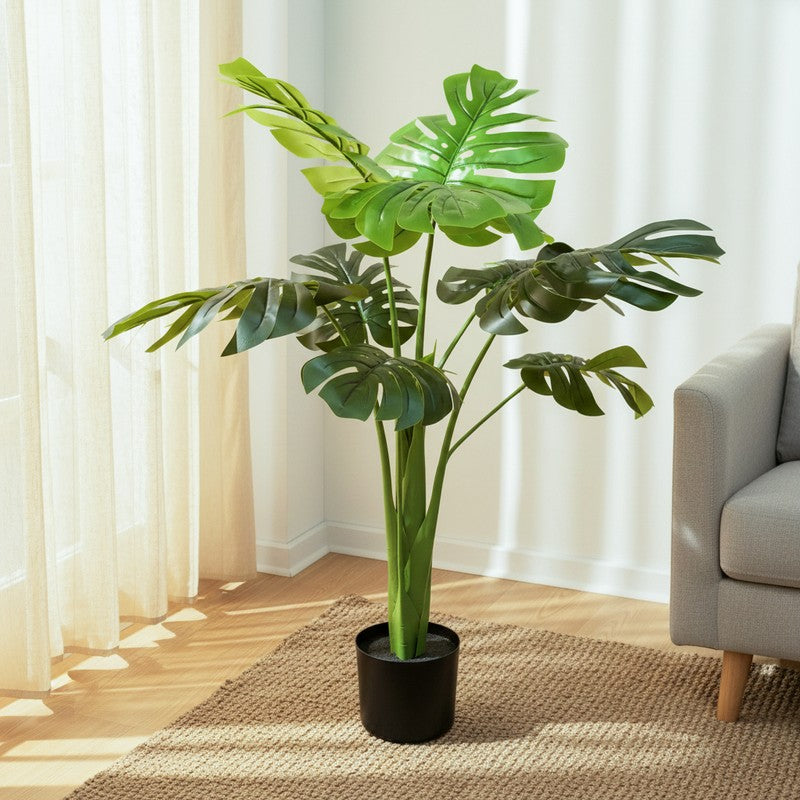 CalmVine Artificial Monstera Plant With Black Plastic Pot - 2.9 Feet media 3