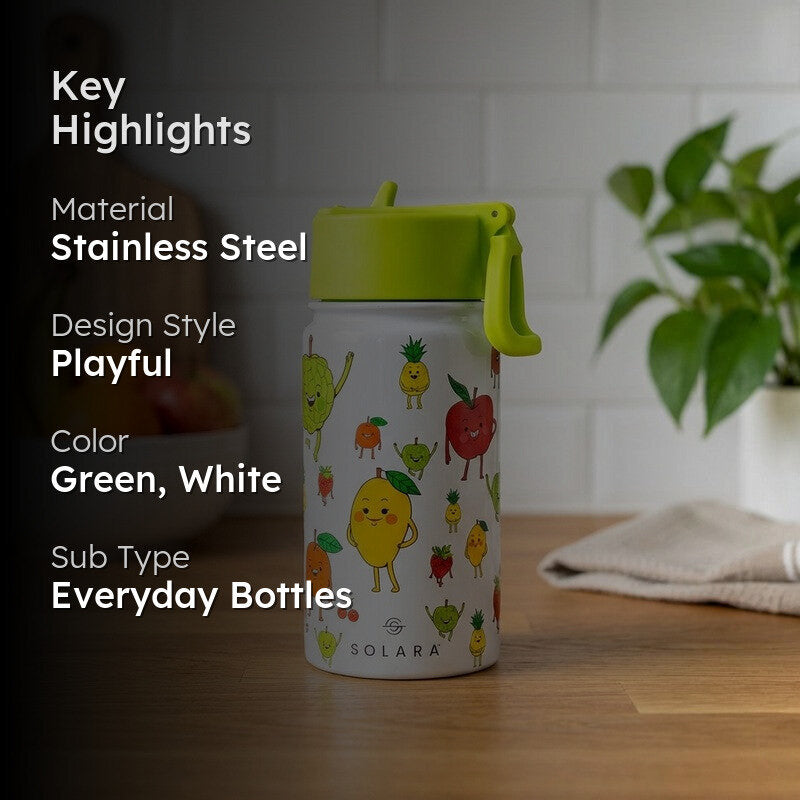 Solara Insulated Stainless Steel Bottle (Green & White)- 450 mL media 2