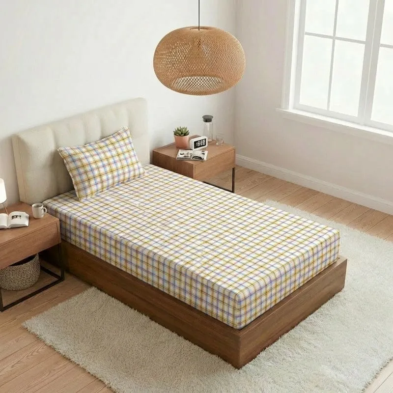 Mizomeen Checkered Printed Cotton Bedsheet (Blue) - 200 TC media 8