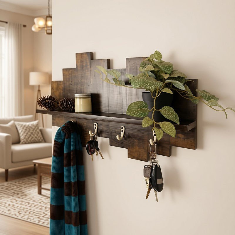 Regenta Wooden Wall Shelf Organiser with Key Holders