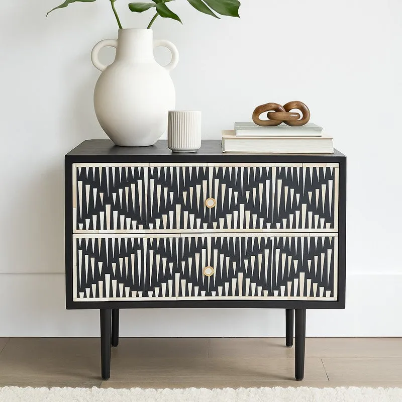 Modern Black Mother of Pearl Bedside Table media 1