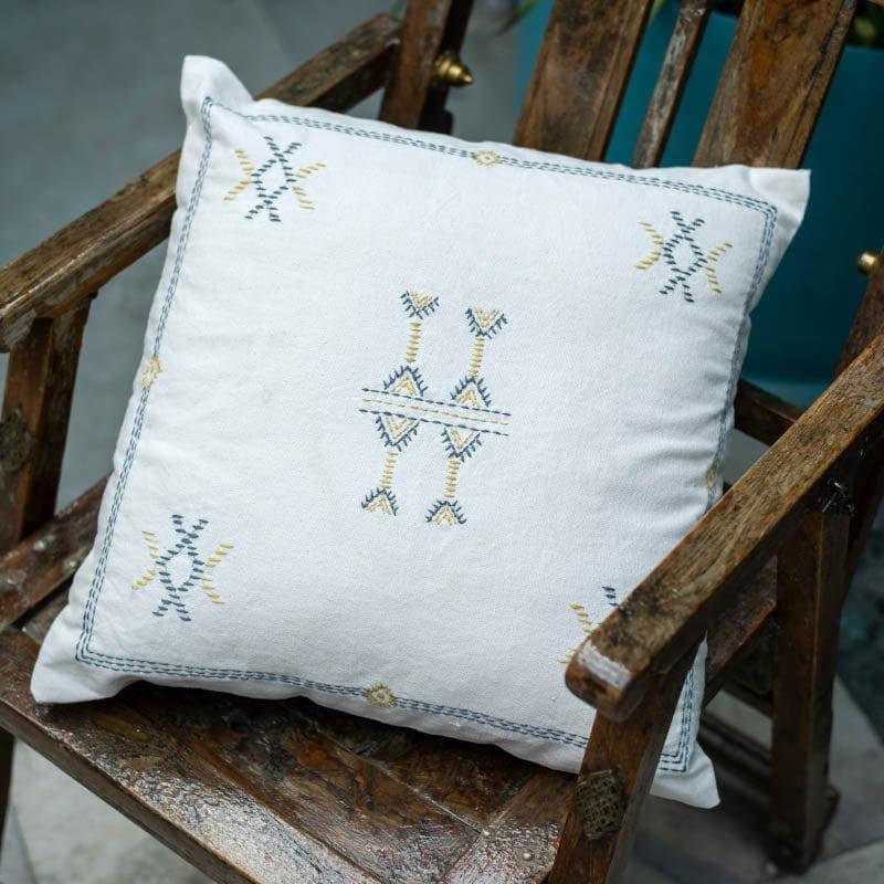 White Embroidered Cushion Cover media 4