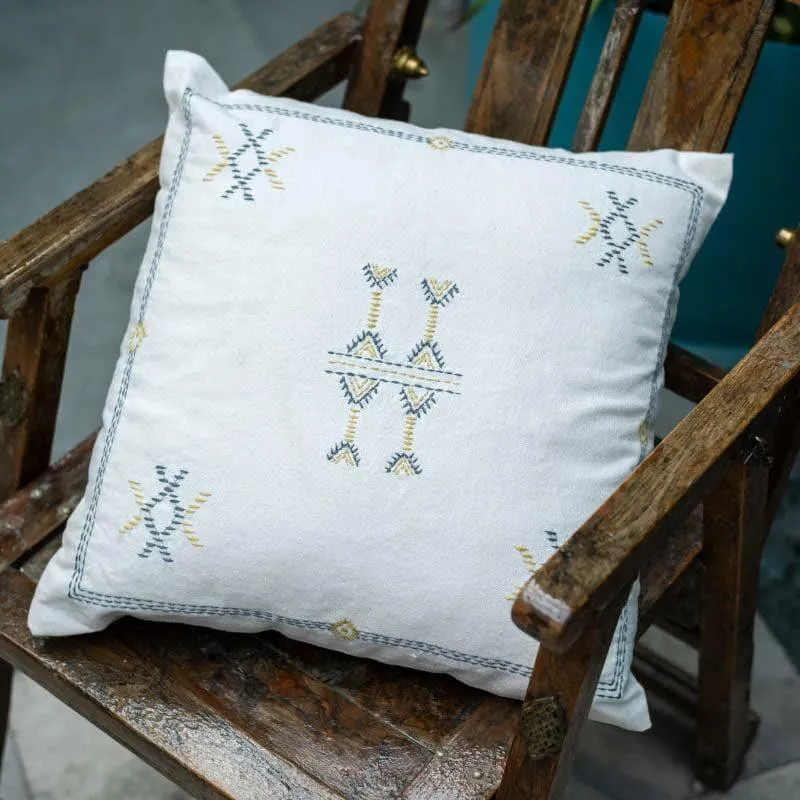 White Embroidered Cushion Cover media 4