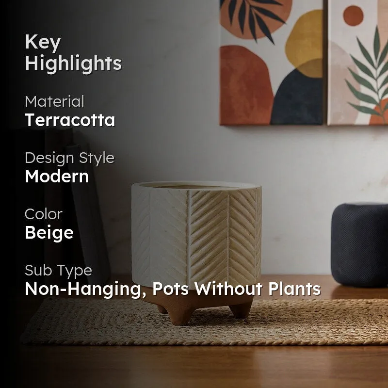 Stylish Beige Terracotta Planter Pot with Raised Pattern media 2