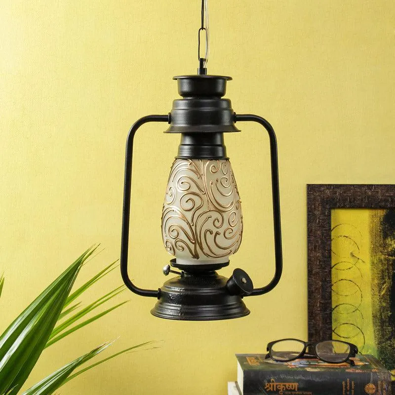 Saagar Mosaic Lantern Glass Ceiling Lamp - Black media 3