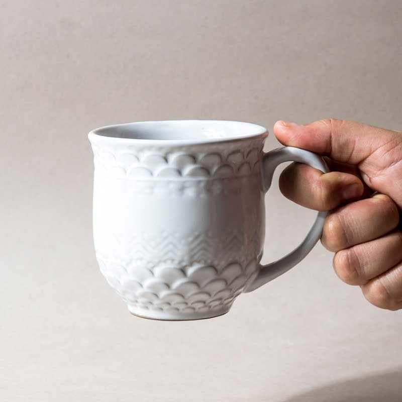 Scallop Stoneware Coffee Mug (440 mL Each/White) - Set of Two media 4