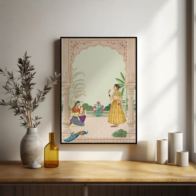 Graceful Sultana Framed Mughal Canvas Wall Painting media 5
