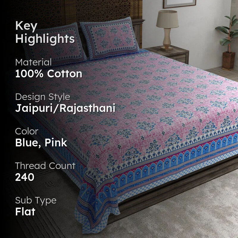 Royalon Cotton Bedsheet (Blue,Pink) - 240 TC media 2