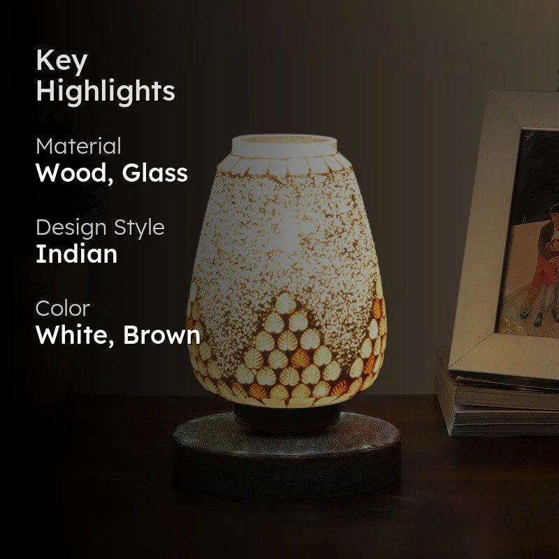 Gloricae Glass Table Lamp With Wooden Base - White media 2