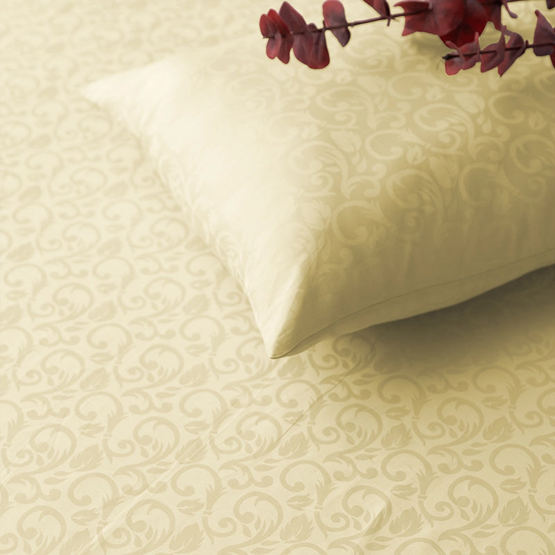 Coral Bloom Fitted Jacquard Cotton Bedsheet (Ivory) - 300 TC media 7