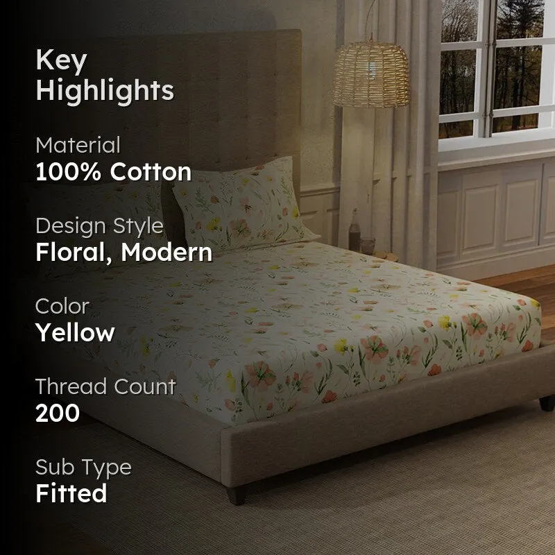 Urban Space Meadows Buttercream Cotton Bedsheet - 200 TC media 2