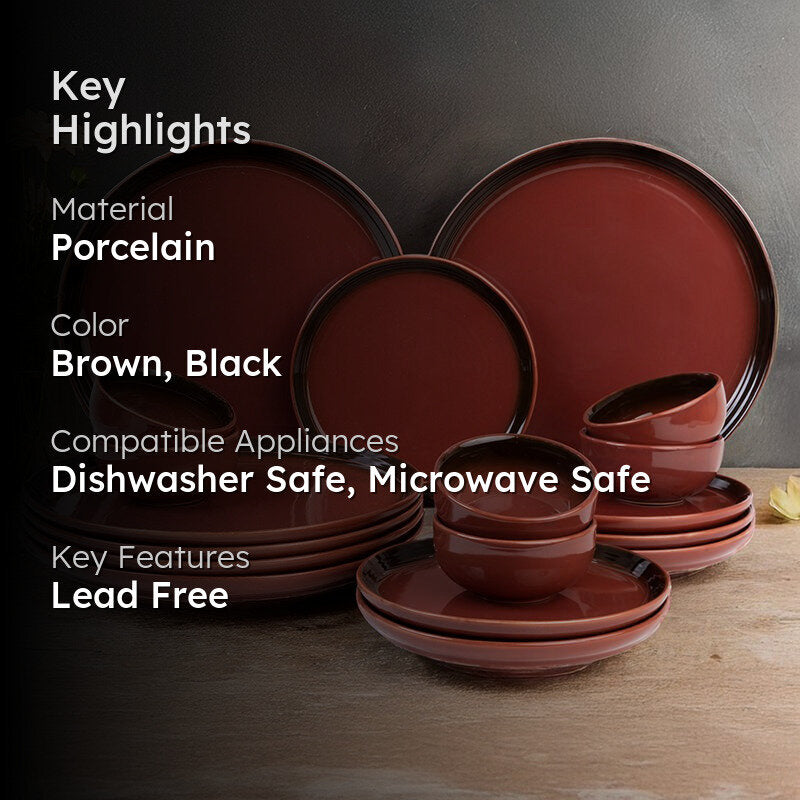 Caspian Porcelain Dinner Set (Brown) - 18 Piece Set media 2